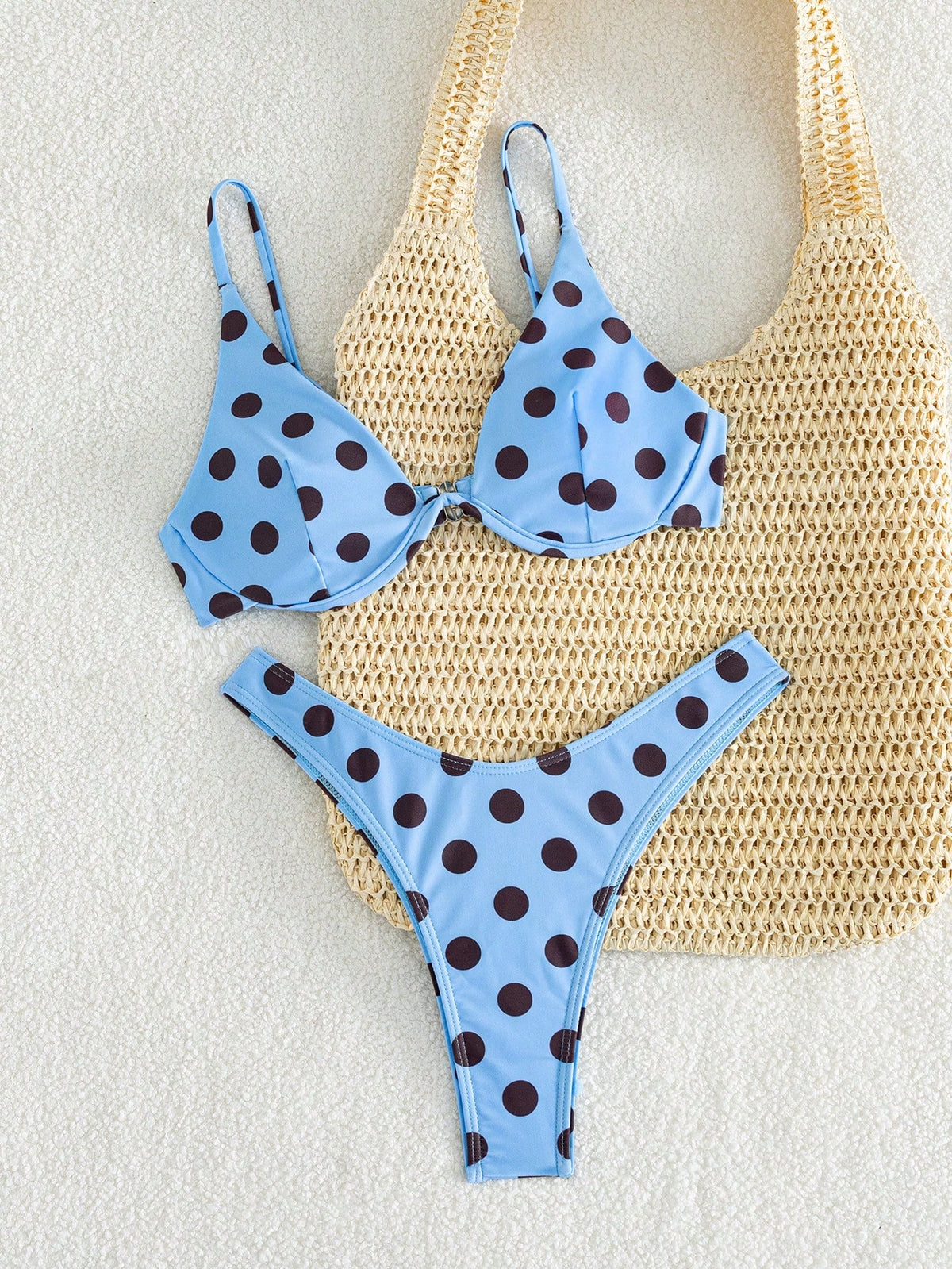 Swim Women's Summer Beach Polka Dot Print Sexy Fashion Bikini Two-Piece Swimsuit Set