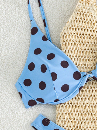 Swim Women's Summer Beach Polka Dot Print Sexy Fashion Bikini Two-Piece Swimsuit Set