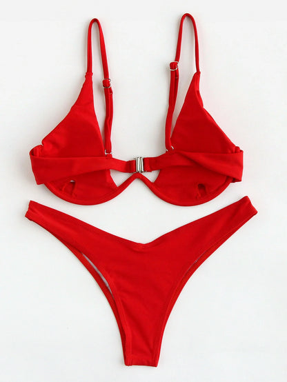 Swim Women's Summer Beach Polka Dot Print Sexy Fashion Bikini Two-Piece Swimsuit Set