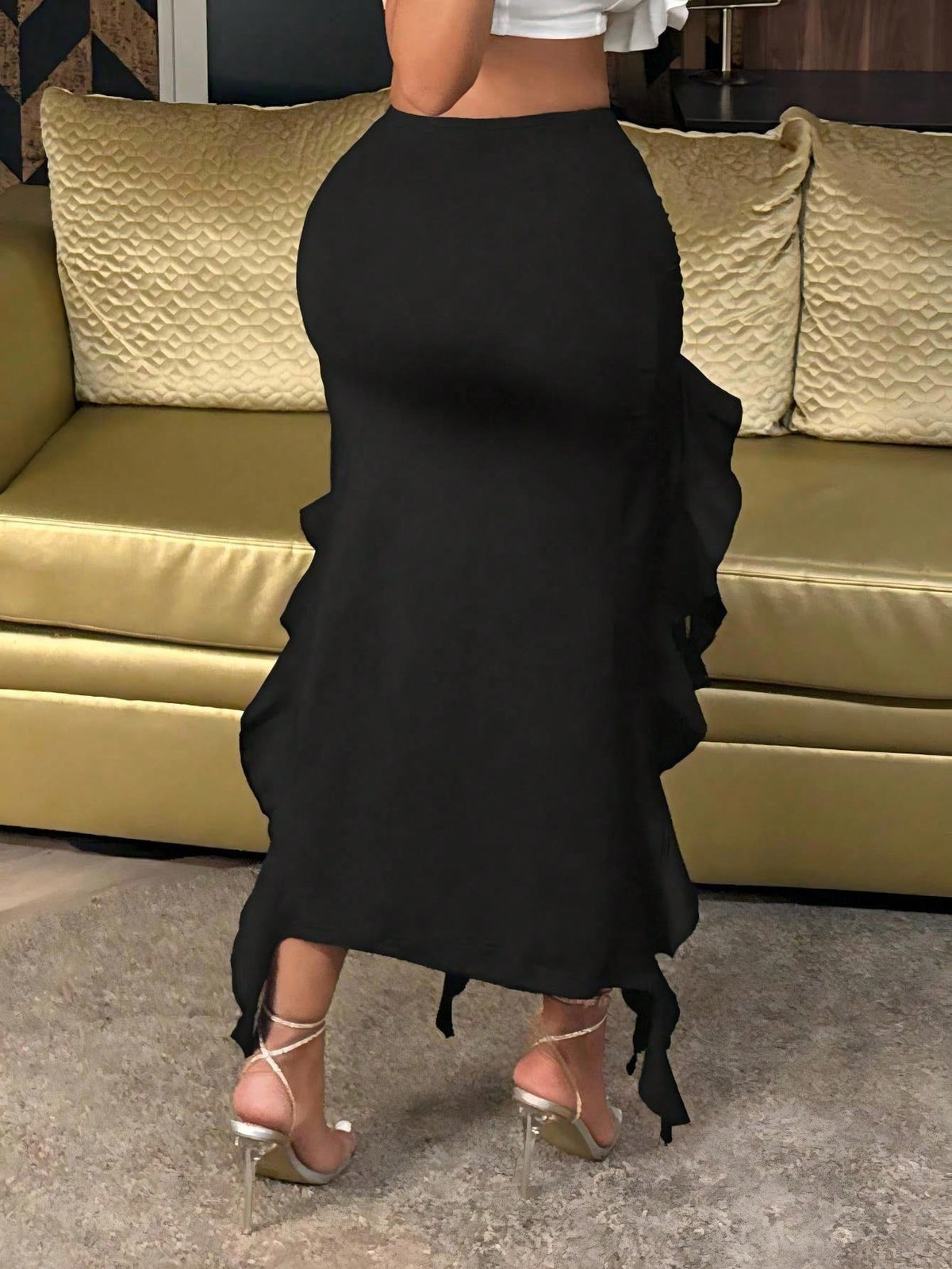 SXY Beach Asymmetrical Hem With Ruffle Details And High Slit Sexy Design Summer Skirt