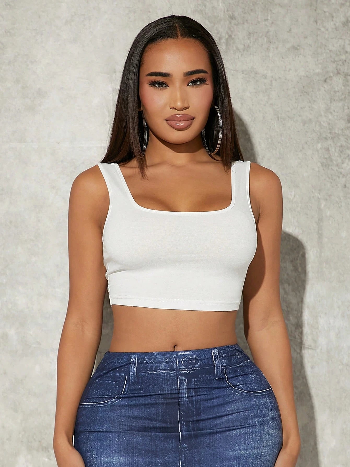 SXY Casual Minimalist Solid Color Fitted Cropped Tank Top