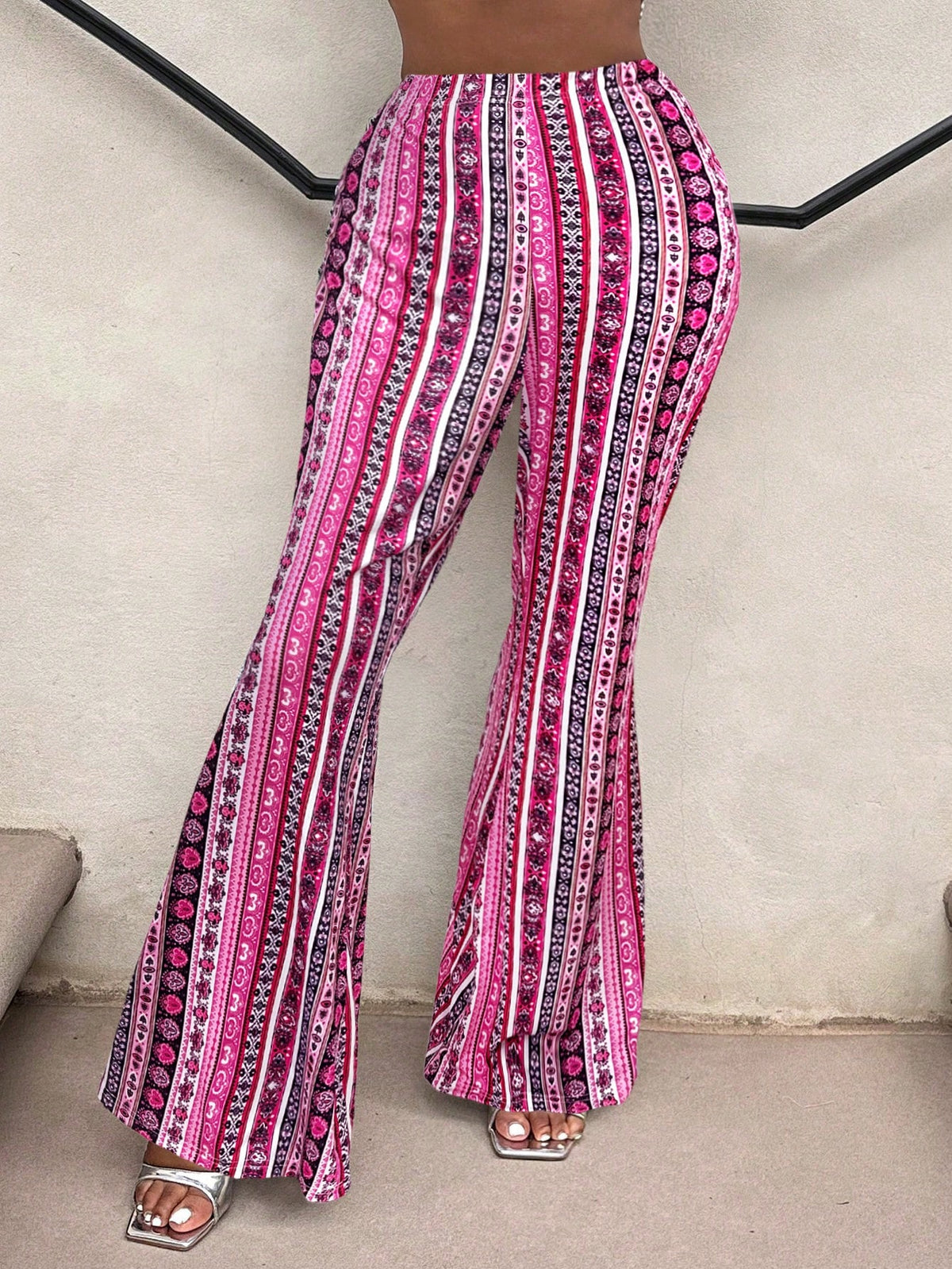 SXY Casual Retro Print High Waist Flare Leg Pants