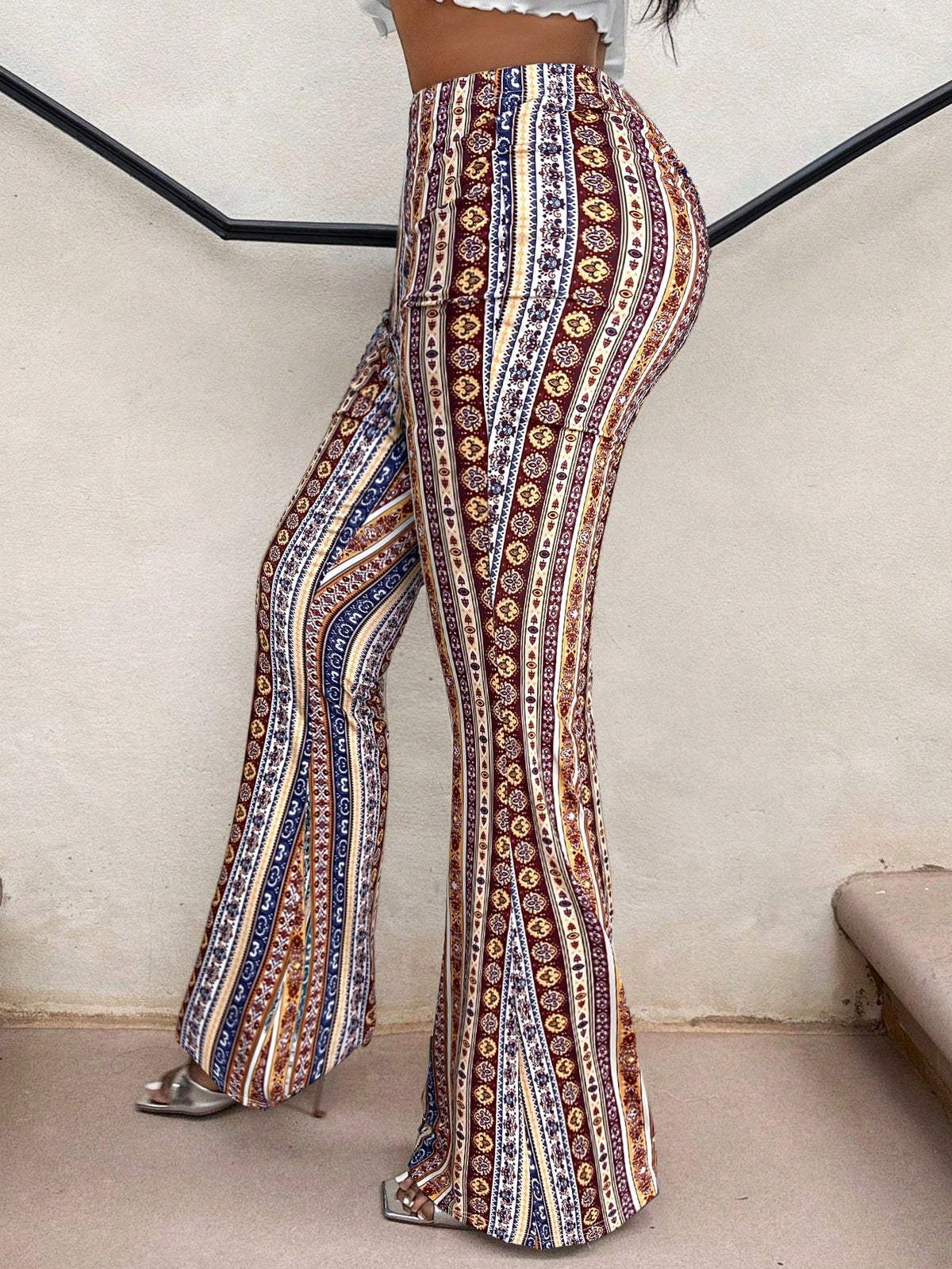 SXY Casual Retro Print High Waist Flare Leg Pants