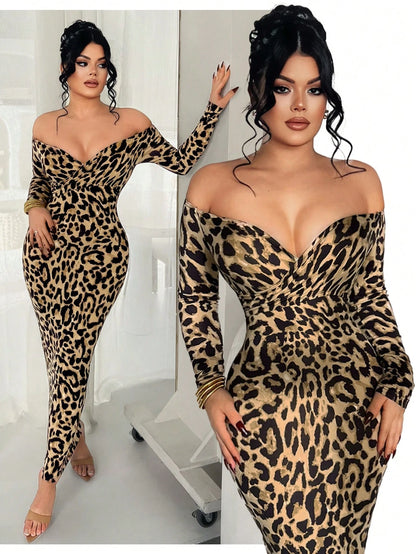 SXY Elegant Sexy Khaki Off Shoulder Fitted Long Dress,Near Year,Christmas,Party Club Night, Bodycon Outfit Women, The Dress,New Autumn