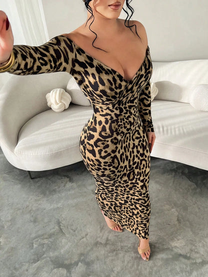 SXY Elegant Sexy Khaki Off Shoulder Fitted Long Dress,Near Year,Christmas,Party Club Night, Bodycon Outfit Women, The Dress,New Autumn