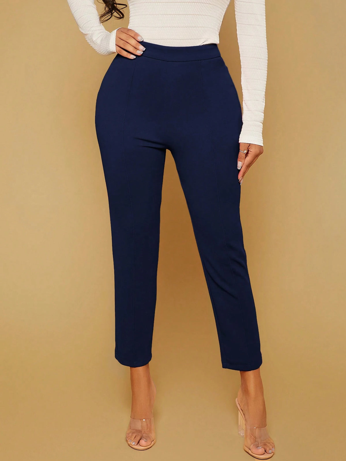 SXY Summer Trousers Solid Color Work High Waist Trousers