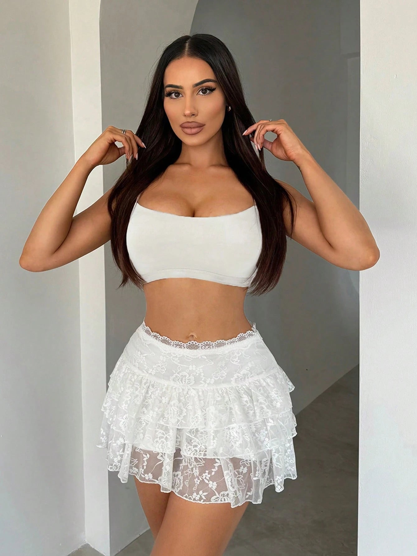 SXY Women White Lace Skirt Summer Clothes Peplum Skirt