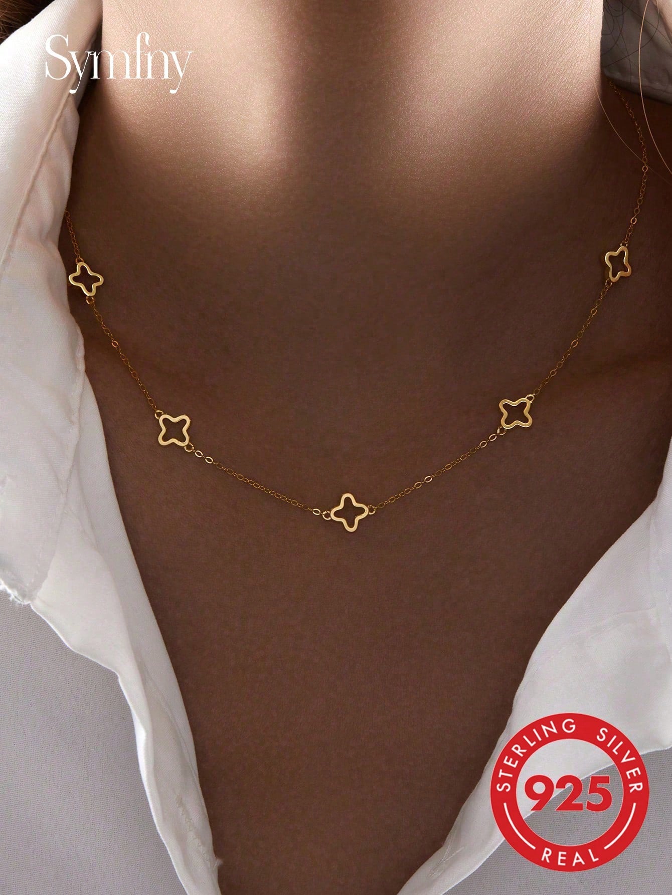 SYMFNY 1pc Stylish And Charming 925 Silver Hollow Clover Necklace, Suitable For Women's Daily, Festival Gifts, Party Accessories, Attractive Jewelry