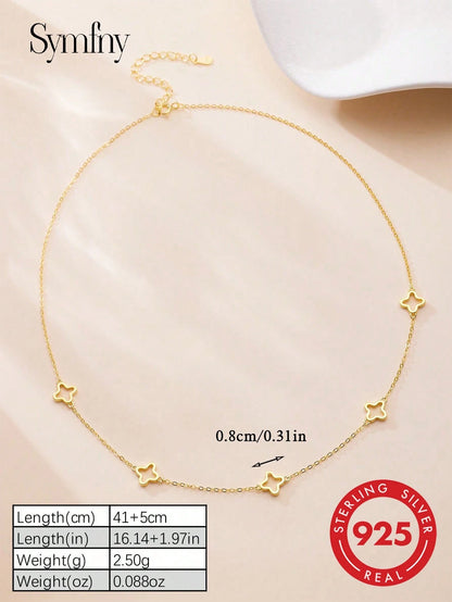 SYMFNY 1pc Stylish And Charming 925 Silver Hollow Clover Necklace, Suitable For Women's Daily, Festival Gifts, Party Accessories, Attractive Jewelry
