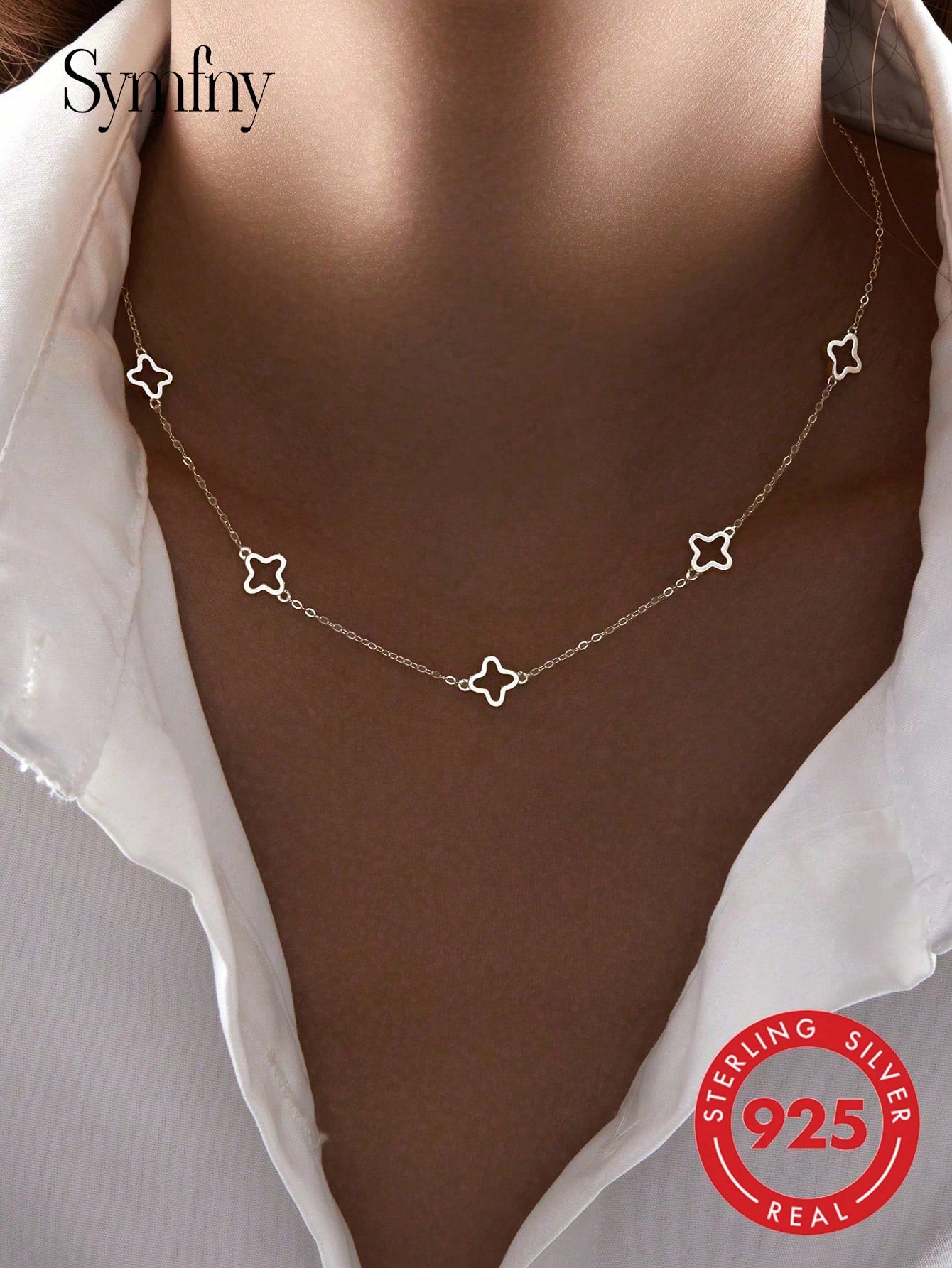 SYMFNY 1pc Stylish And Charming 925 Silver Hollow Clover Necklace, Suitable For Women's Daily, Festival Gifts, Party Accessories, Attractive Jewelry