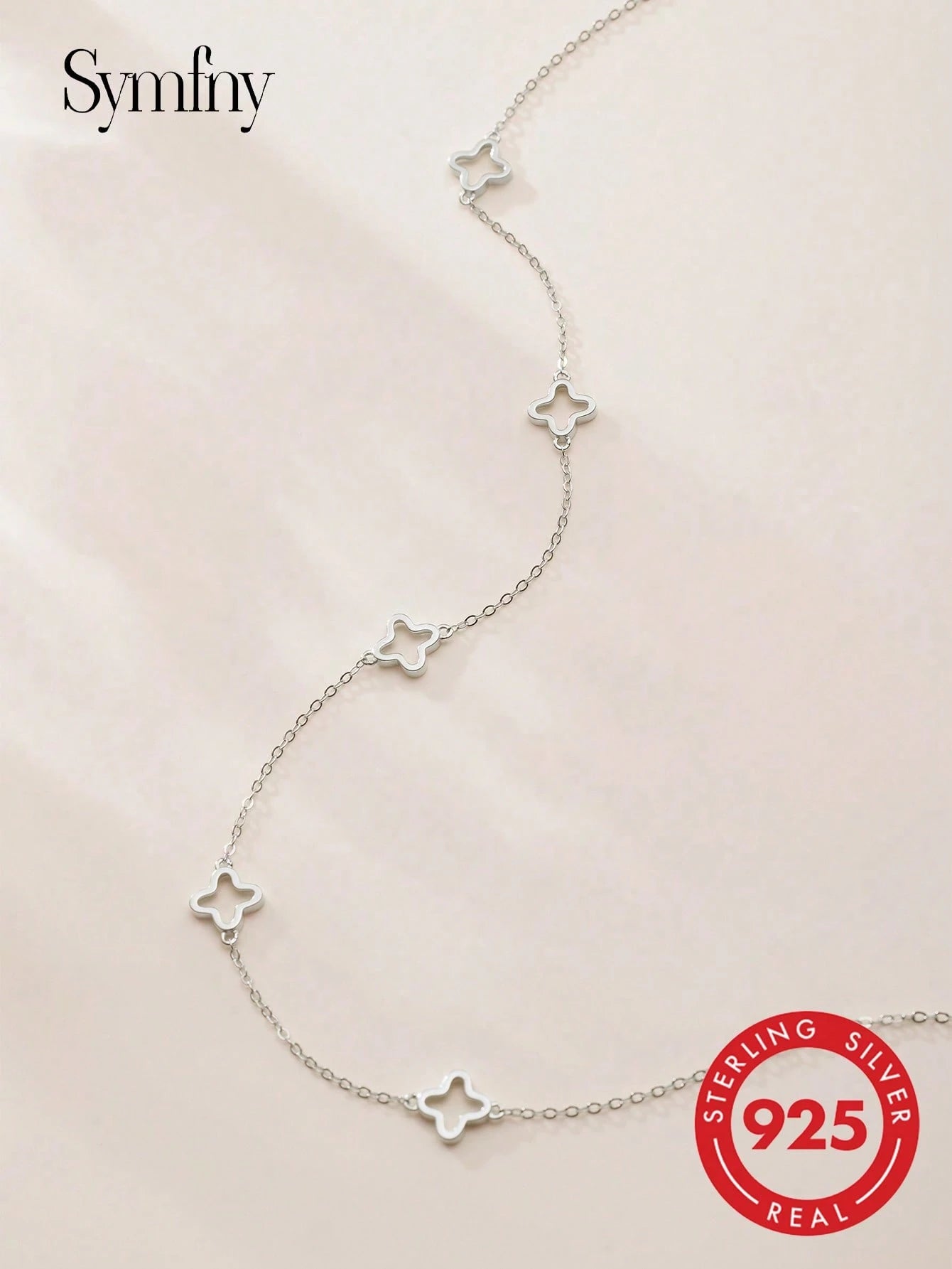 SYMFNY 1pc Stylish And Charming 925 Silver Hollow Clover Necklace, Suitable For Women's Daily, Festival Gifts, Party Accessories, Attractive Jewelry