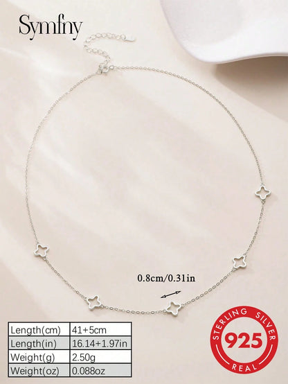 SYMFNY 1pc Stylish And Charming 925 Silver Hollow Clover Necklace, Suitable For Women's Daily, Festival Gifts, Party Accessories, Attractive Jewelry