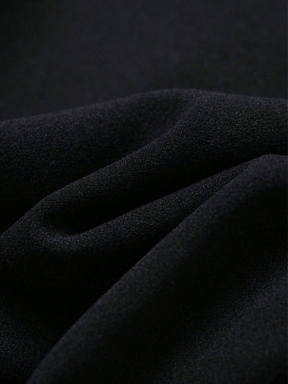 Tall Girls High Waist Black Flare Pants, Front Seam Detail, Button Closure, Suitable For Casual And Formal Occasions, Stretch Fabric, For Women