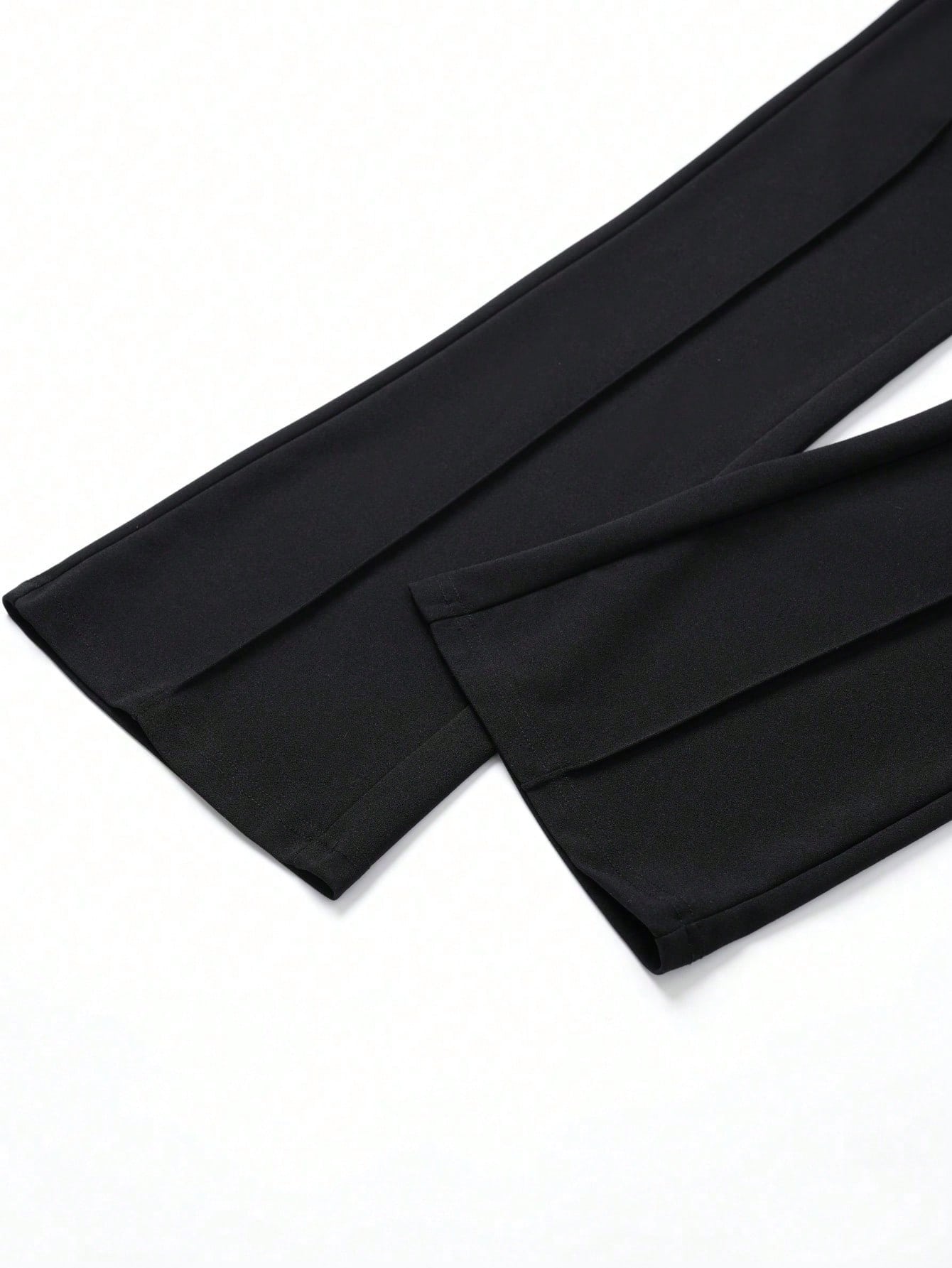 Tall Girls High Waist Black Flare Pants, Front Seam Detail, Button Closure, Suitable For Casual And Formal Occasions, Stretch Fabric, For Women