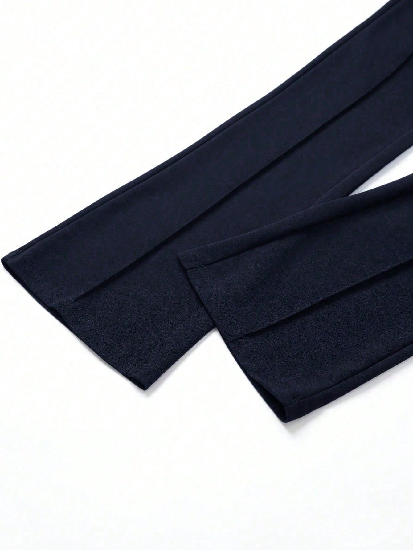 Tall Girls High Waist Black Flare Pants, Front Seam Detail, Button Closure, Suitable For Casual And Formal Occasions, Stretch Fabric, For Women