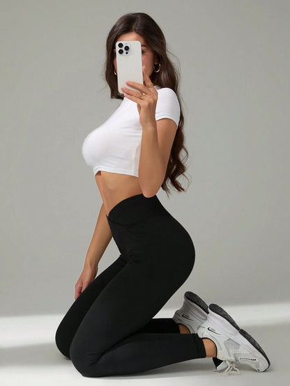 Tall Women's Minimalist Athletic Baggy Casual Elastic V-Waist High Waist Skinny Long Pants, Tall Women Gym Grey Black Autumn