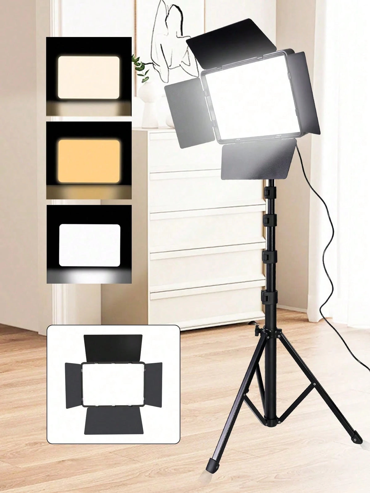 Tangle Free Large Size Mobile Phone Photography Accessories 10 Inch Professional LED Studio Spotlight With 130cm Adjustable Tripod Portable Square Light With Diffuser Panel 22.5x16cm 3 Color Mild Ultr