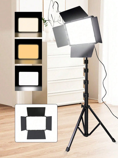 Tangle Free Large Size Mobile Phone Photography Accessories 10 Inch Professional LED Studio Spotlight With 130cm Adjustable Tripod Portable Square Light With Diffuser Panel 22.5x16cm 3 Color Mild Ultr