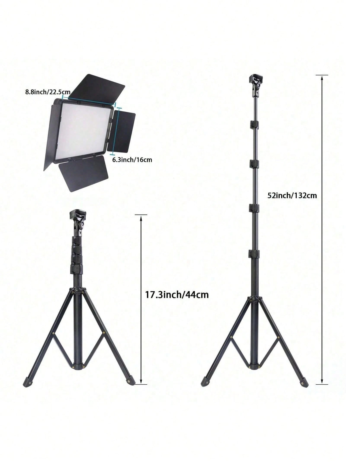 Tangle Free Large Size Mobile Phone Photography Accessories 10 Inch Professional LED Studio Spotlight With 130cm Adjustable Tripod Portable Square Light With Diffuser Panel 22.5x16cm 3 Color Mild Ultr