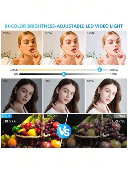 Tangle Free Large Size Mobile Phone Photography Accessories 10 Inch Professional LED Studio Spotlight With 130cm Adjustable Tripod Portable Square Light With Diffuser Panel 22.5x16cm 3 Color Mild Ultr