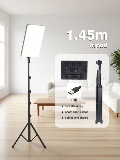 Tangle Free Large Size Mobile Phone Photography Accessories 10 Inch Professional LED Studio Spotlight With 130cm Adjustable Tripod Portable Square Light With Diffuser Panel 22.5x16cm 3 Color Mild Ultr