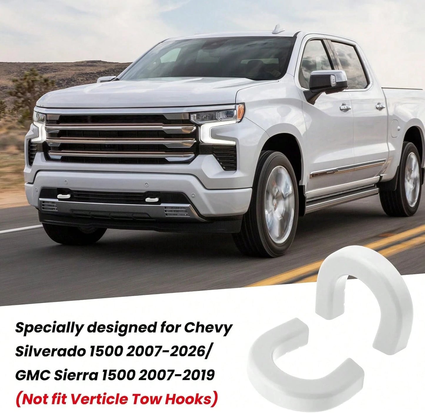 TECHPICCO Extended Tow Hook Covers For 1500 2007-2026/GMC Sierra 1500 2007-2019, Tow Hooks Covers Compatible With Chevrolet 1500 Accessories White (Not Fit Verticle Tow Hooks)