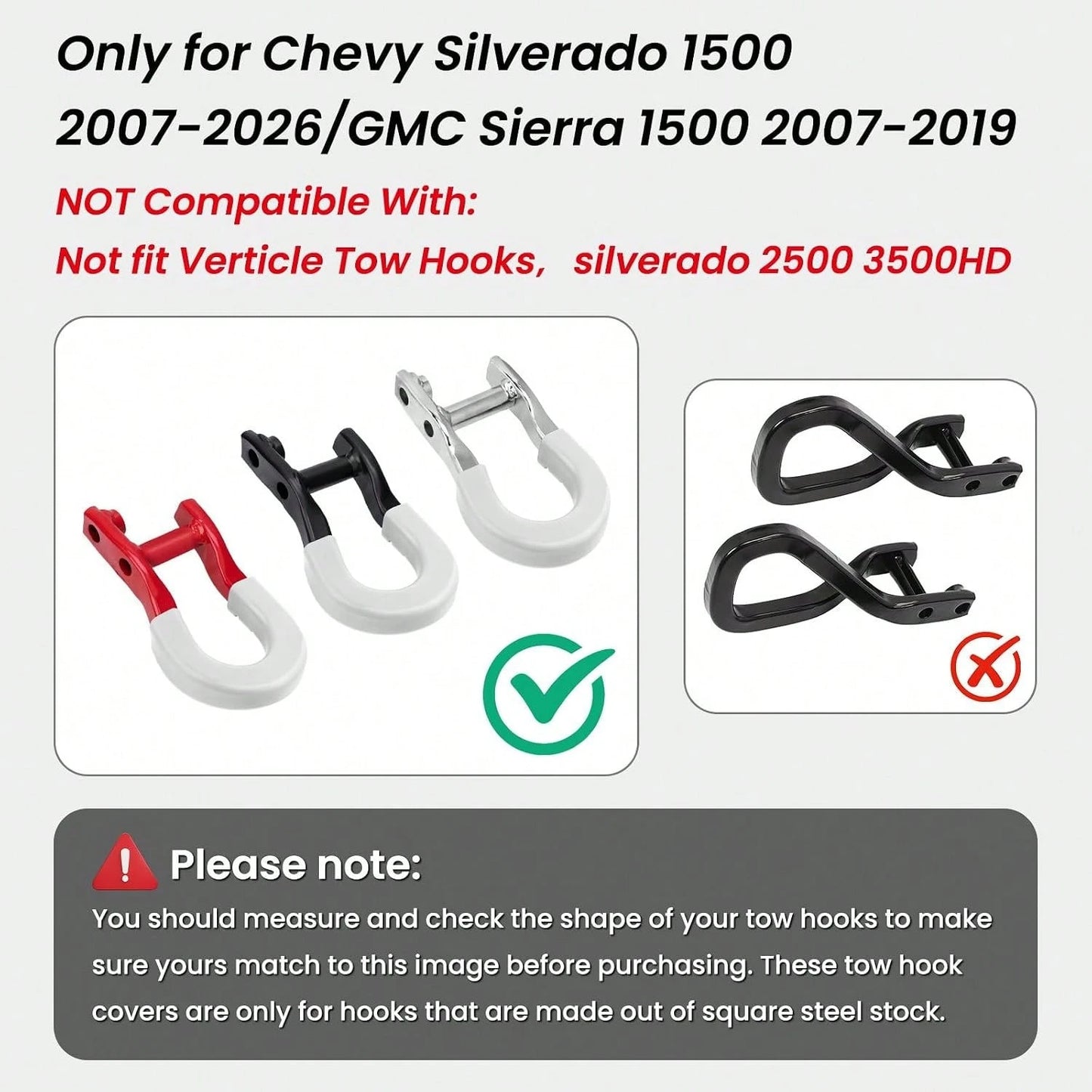 TECHPICCO Extended Tow Hook Covers For 1500 2007-2026/GMC Sierra 1500 2007-2019, Tow Hooks Covers Compatible With Chevrolet 1500 Accessories White (Not Fit Verticle Tow Hooks)