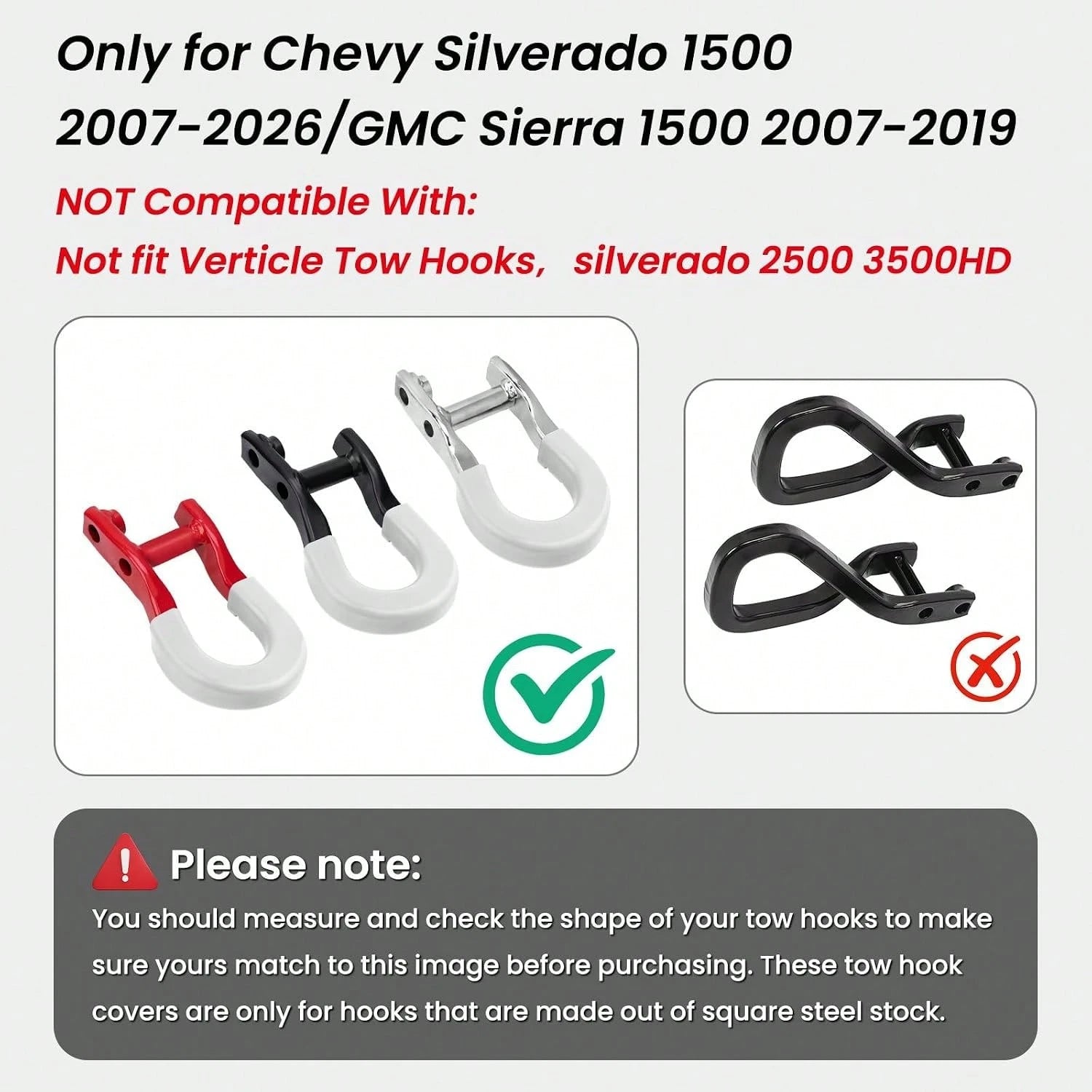 TECHPICCO Extended Tow Hook Covers For 1500 2007-2026/GMC Sierra 1500 2007-2019, Tow Hooks Covers Compatible With Chevrolet 1500 Accessories White (Not Fit Verticle Tow Hooks)