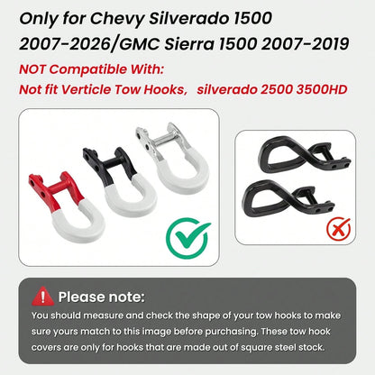 TECHPICCO Extended Tow Hook Covers For 1500 2007-2026/GMC Sierra 1500 2007-2019, Tow Hooks Covers Compatible With Chevrolet 1500 Accessories White (Not Fit Verticle Tow Hooks)