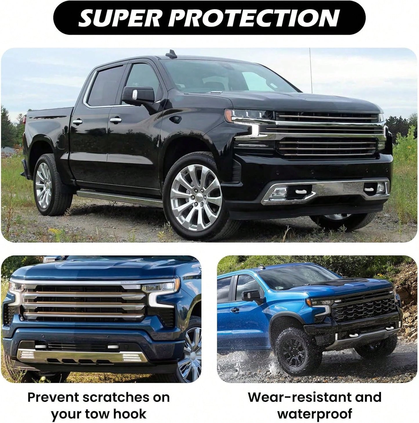 TECHPICCO Extended Tow Hook Covers For 1500 2007-2026/GMC Sierra 1500 2007-2019, Tow Hooks Covers Compatible With Chevrolet 1500 Accessories White (Not Fit Verticle Tow Hooks)