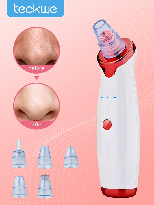 Teckwe Electric Blackhead Remover Vacuum, Facial Pore Cleanser With 5 Suction Heads, 3 Adjustable Suction Levels