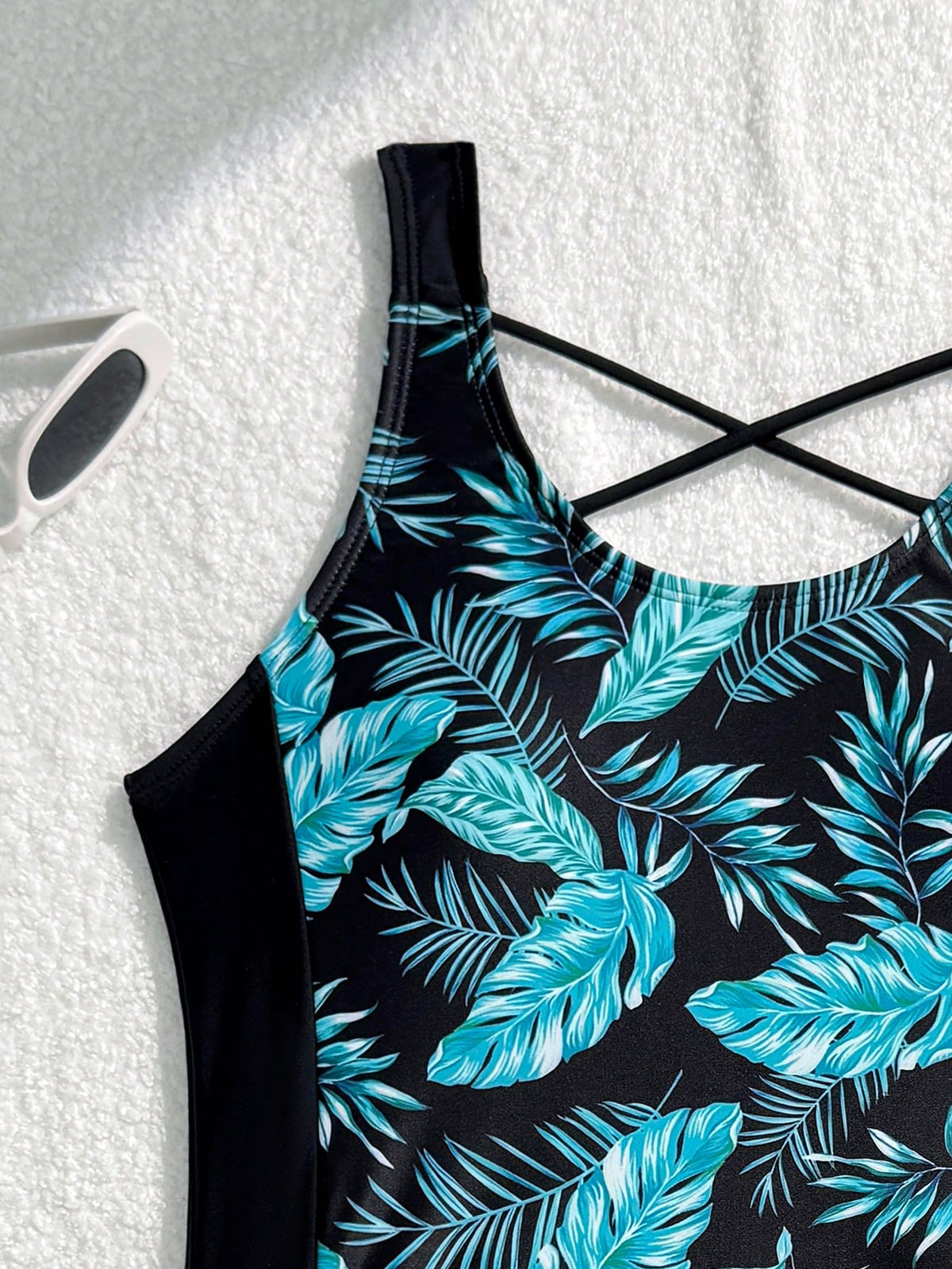 Teen Girl Slim Fit Casual Minimalist Comfortable Sporty Round Neck Sleeveless Side Tie Swimsuit Set Teen Girl