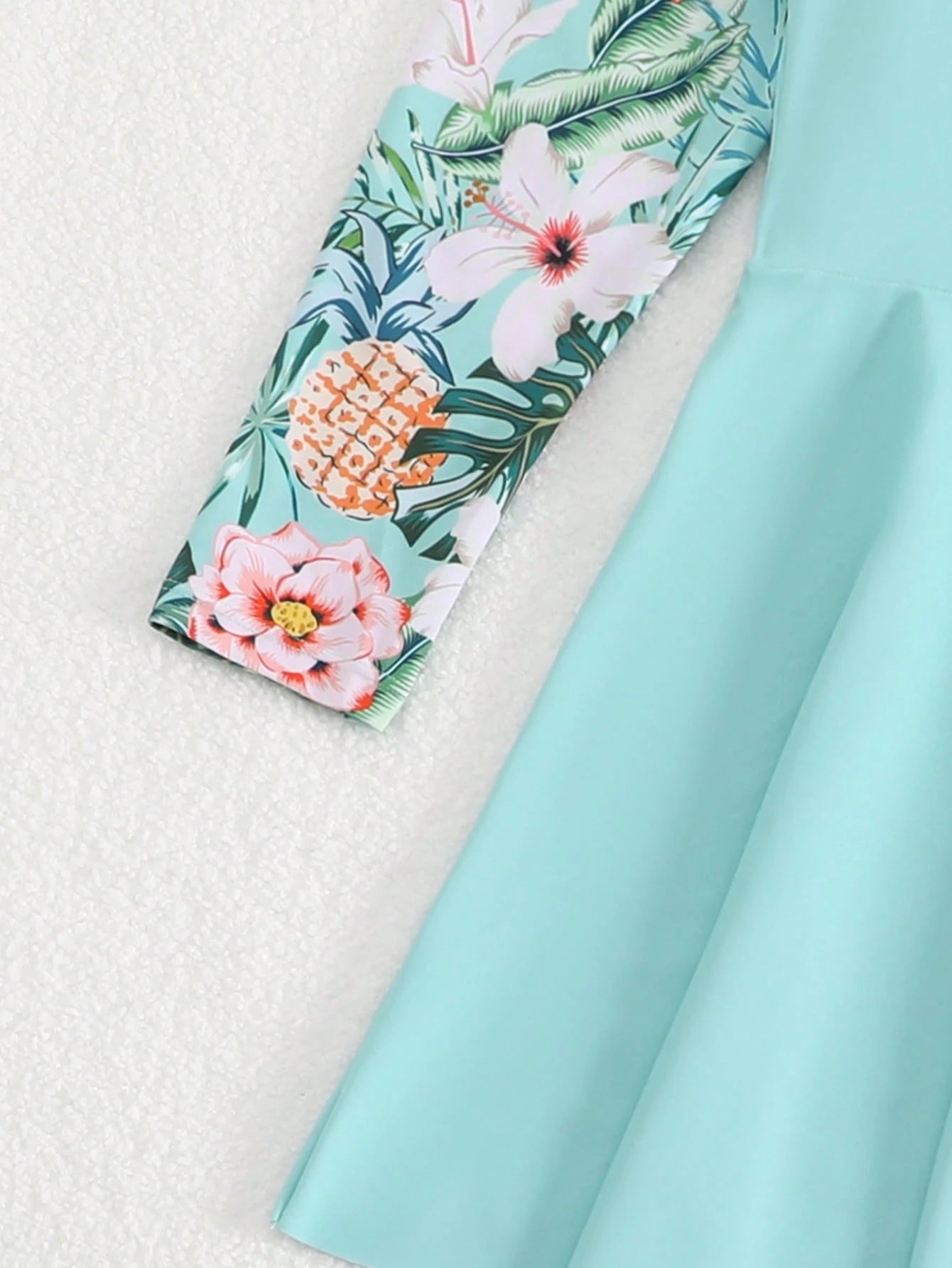 Teen Girls Swimsuit 13-16 Years Old Long Sleeve Two-Piece Skirt Swimsuit Set Fashion Tropical Floral Print Zipper Top Swimsuit Suitable For Summer Casual Vacation Beach Sand Pool Swimming Pool S