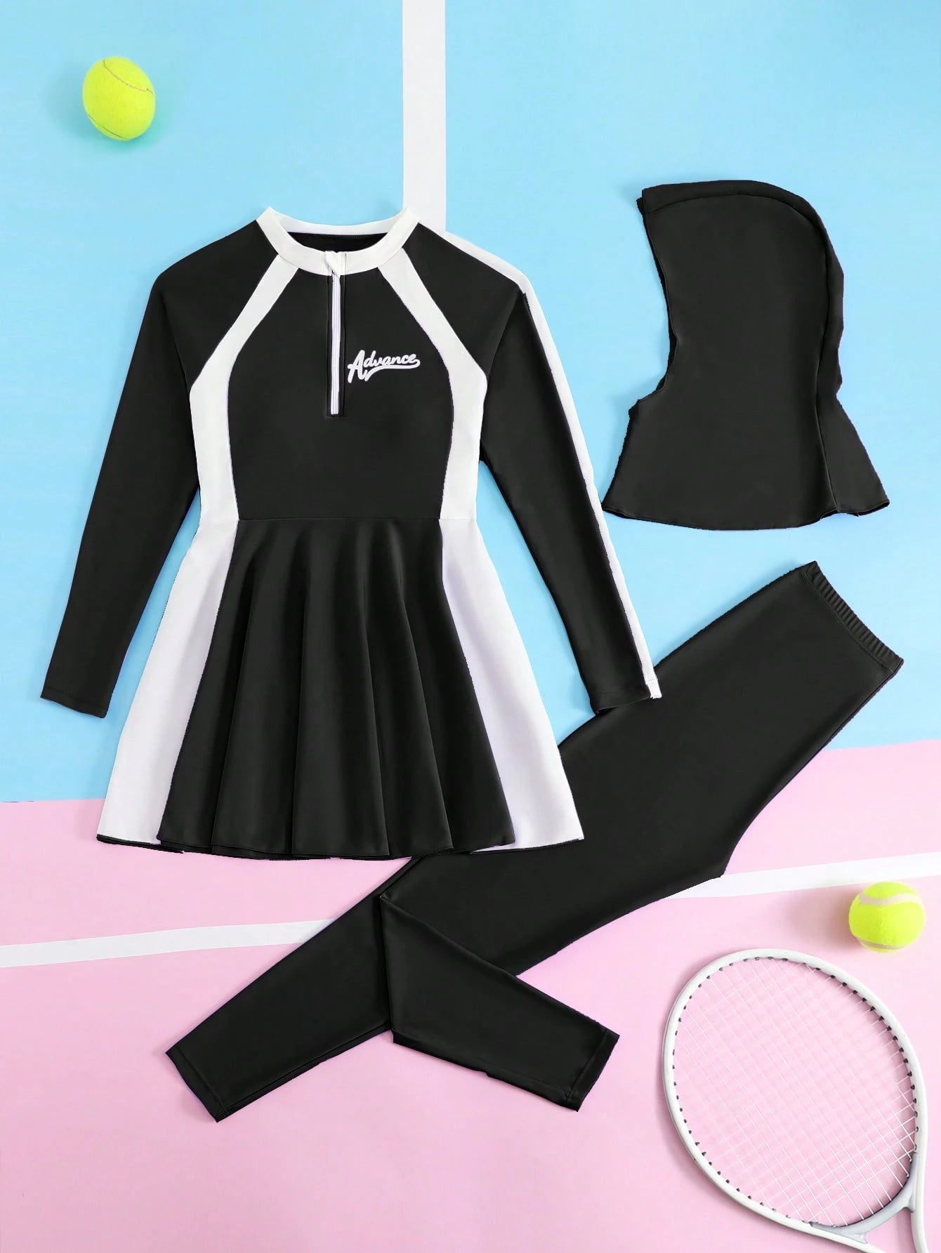 Teen Girls Swimsuit 13-16 Years Old Long Sleeve Two-Piece Skirt Swimsuit Set Fashion Tropical Floral Print Zipper Top Swimsuit Suitable For Summer Casual Vacation Beach Sand Pool Swimming Pool S