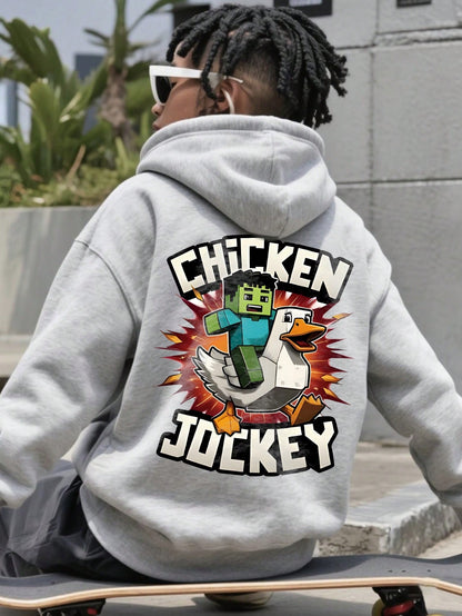 Teenage Boys' Casual Hooded Sweatshirt With Cartoon Graffiti Print, Suitable For Autumn/Winter Wear, For Shopping, Gathering, Travel And School