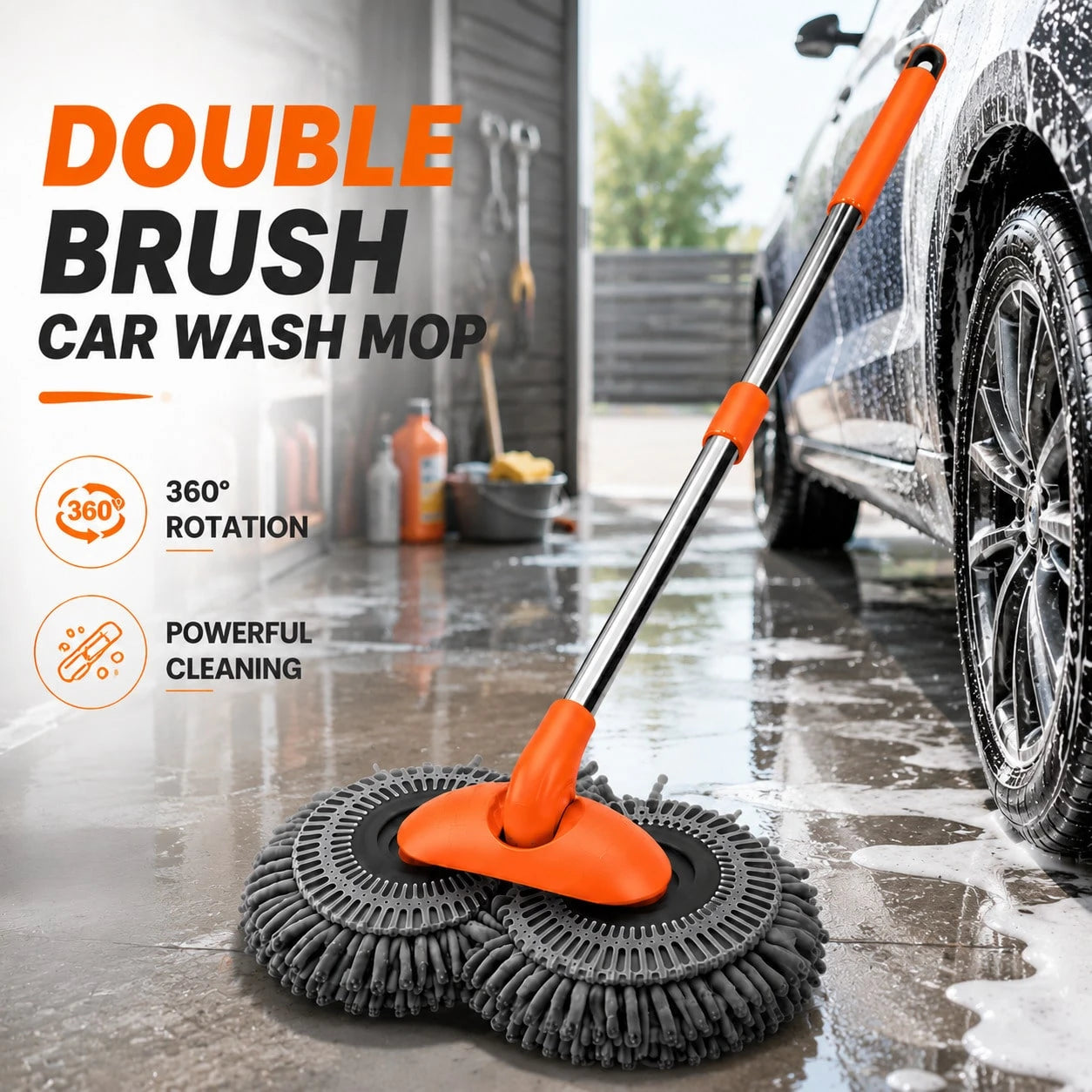 Telescopic Car Wash Mop With Soft Chenille Head, 360-Degree Rotating Cleaning Brush For Vehicle Exterior Care, Extendable Handle Auto Washing Tool For Cars SUVs Trucks RVs, Portable Scratch-Free Absor