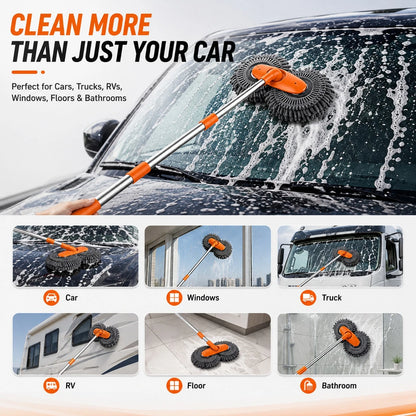 Telescopic Car Wash Mop With Soft Chenille Head, 360-Degree Rotating Cleaning Brush For Vehicle Exterior Care, Extendable Handle Auto Washing Tool For Cars SUVs Trucks RVs, Portable Scratch-Free Absor