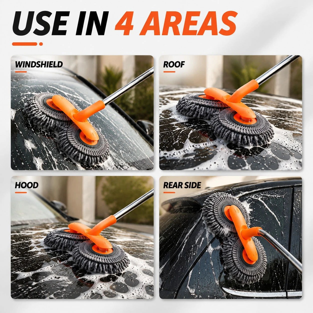 Telescopic Car Wash Mop With Soft Chenille Head, 360-Degree Rotating Cleaning Brush For Vehicle Exterior Care, Extendable Handle Auto Washing Tool For Cars SUVs Trucks RVs, Portable Scratch-Free Absor
