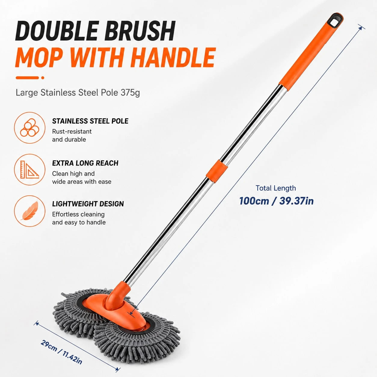 Telescopic Car Wash Mop With Soft Chenille Head, 360-Degree Rotating Cleaning Brush For Vehicle Exterior Care, Extendable Handle Auto Washing Tool For Cars SUVs Trucks RVs, Portable Scratch-Free Absor