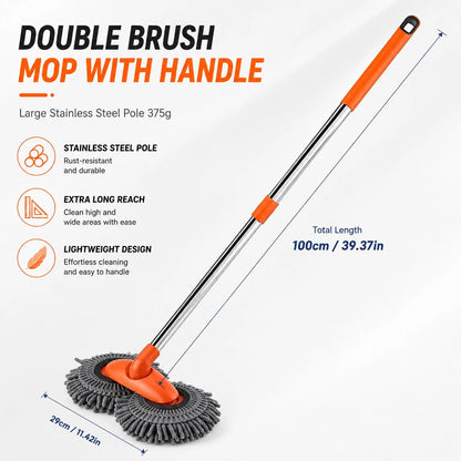 Telescopic Car Wash Mop With Soft Chenille Head, 360-Degree Rotating Cleaning Brush For Vehicle Exterior Care, Extendable Handle Auto Washing Tool For Cars SUVs Trucks RVs, Portable Scratch-Free Absor