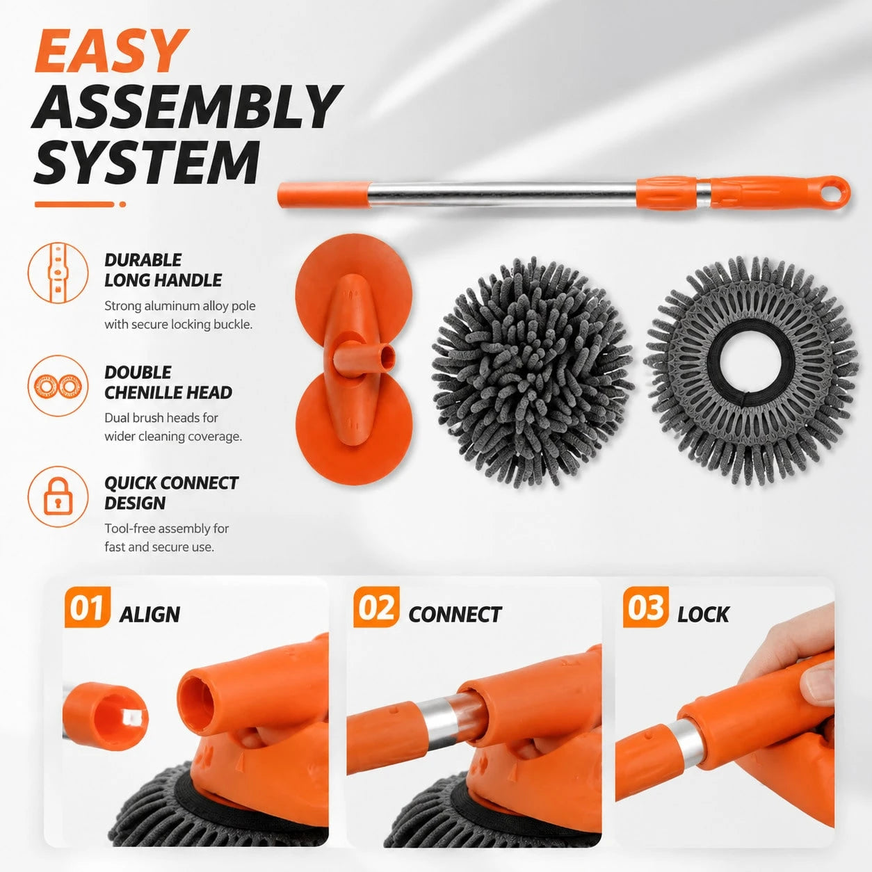Telescopic Car Wash Mop With Soft Chenille Head, 360-Degree Rotating Cleaning Brush For Vehicle Exterior Care, Extendable Handle Auto Washing Tool For Cars SUVs Trucks RVs, Portable Scratch-Free Absor