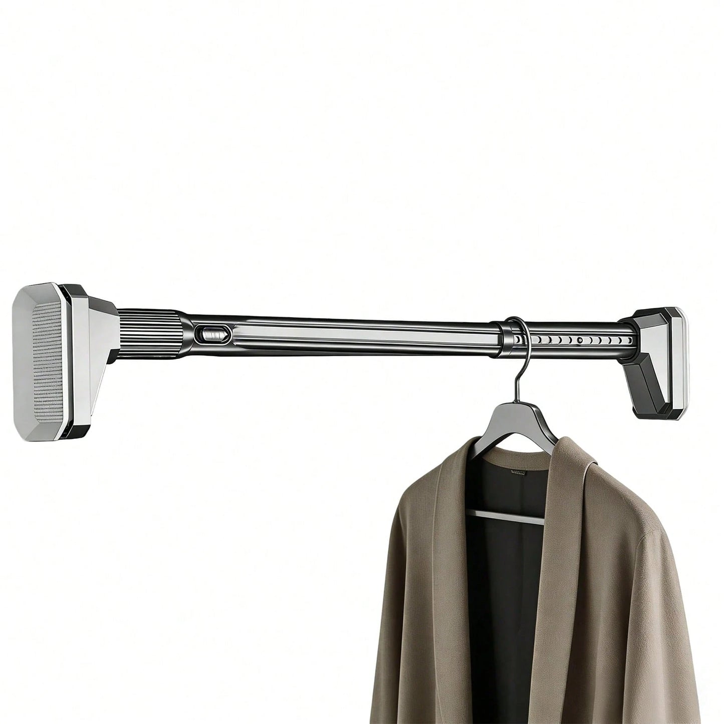 Tension Curtain Rod Without Drilling, Grey One-Click Heavy Duty Tension Rod, Curtain Rod For Patio, Window Or Bathroom