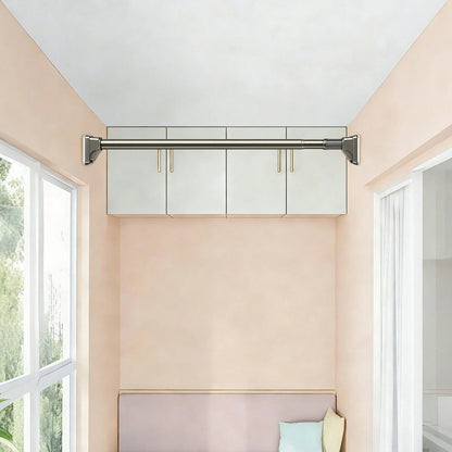Tension Curtain Rod Without Drilling, Grey One-Click Heavy Duty Tension Rod, Curtain Rod For Patio, Window Or Bathroom