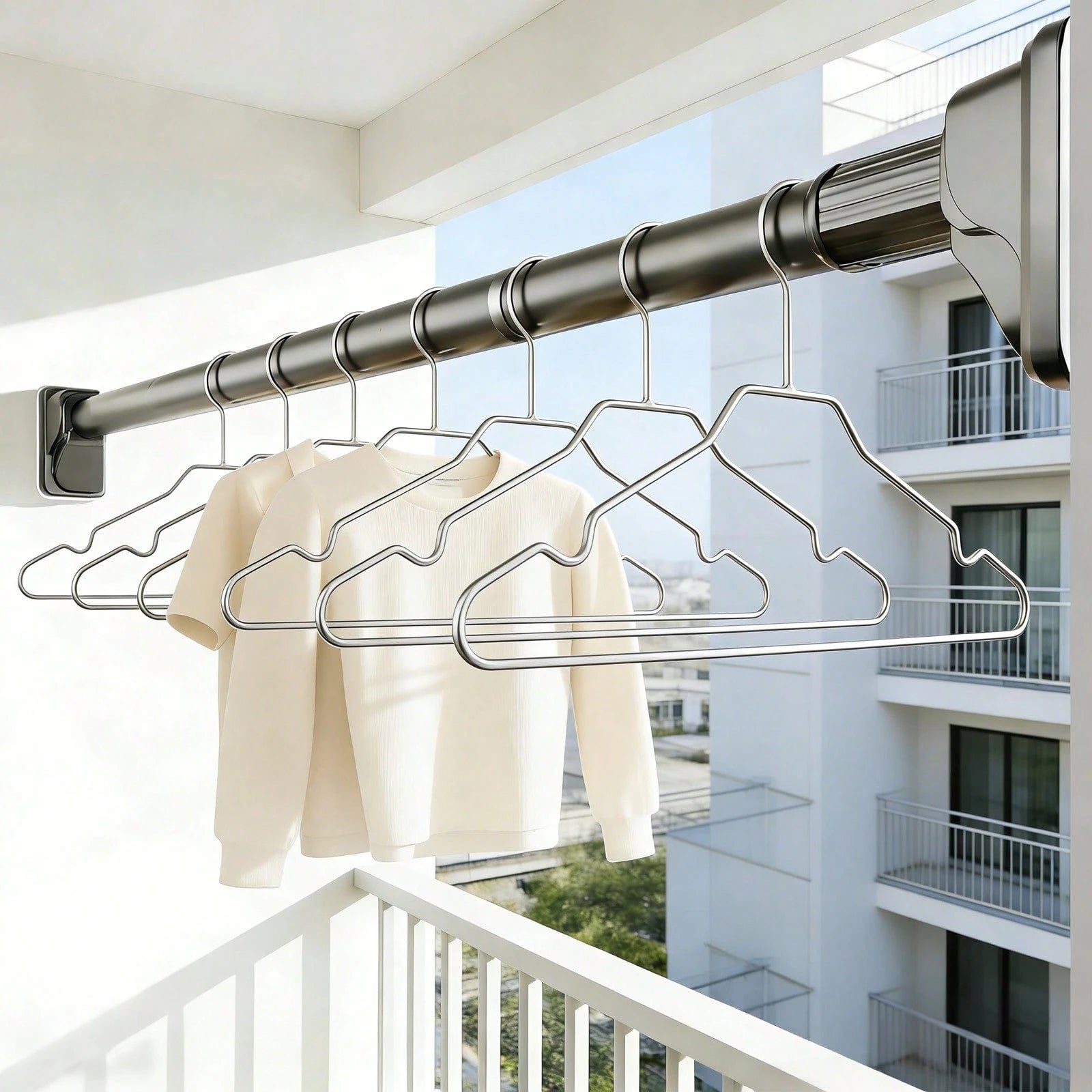 Tension Curtain Rod Without Drilling, Grey One-Click Heavy Duty Tension Rod, Curtain Rod For Patio, Window Or Bathroom