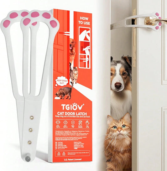 TGIOW Cat Door Latch, 2 Pcs Cat Door Stopper Pet Door Latch To Keep Dog Out Of Litter Box And Food, Door Prop For Cat With 4 Adjustable Size Strap 2.2-5" Wide, No Measuring, Easy To Install, White