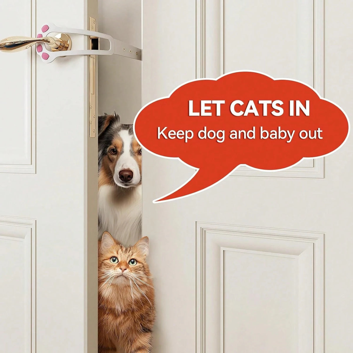 TGIOW Cat Door Latch, 2 Pcs Cat Door Stopper Pet Door Latch To Keep Dog Out Of Litter Box And Food, Door Prop For Cat With 4 Adjustable Size Strap 2.2-5" Wide, No Measuring, Easy To Install, White