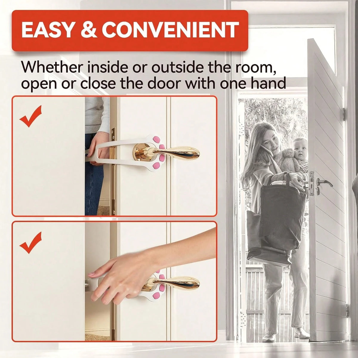 TGIOW Cat Door Latch, 2 Pcs Cat Door Stopper Pet Door Latch To Keep Dog Out Of Litter Box And Food, Door Prop For Cat With 4 Adjustable Size Strap 2.2-5" Wide, No Measuring, Easy To Install, White