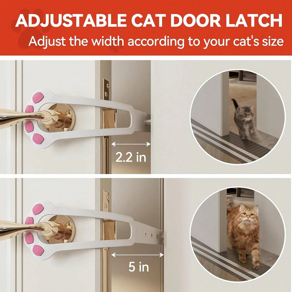TGIOW Cat Door Latch, 2 Pcs Cat Door Stopper Pet Door Latch To Keep Dog Out Of Litter Box And Food, Door Prop For Cat With 4 Adjustable Size Strap 2.2-5" Wide, No Measuring, Easy To Install, White