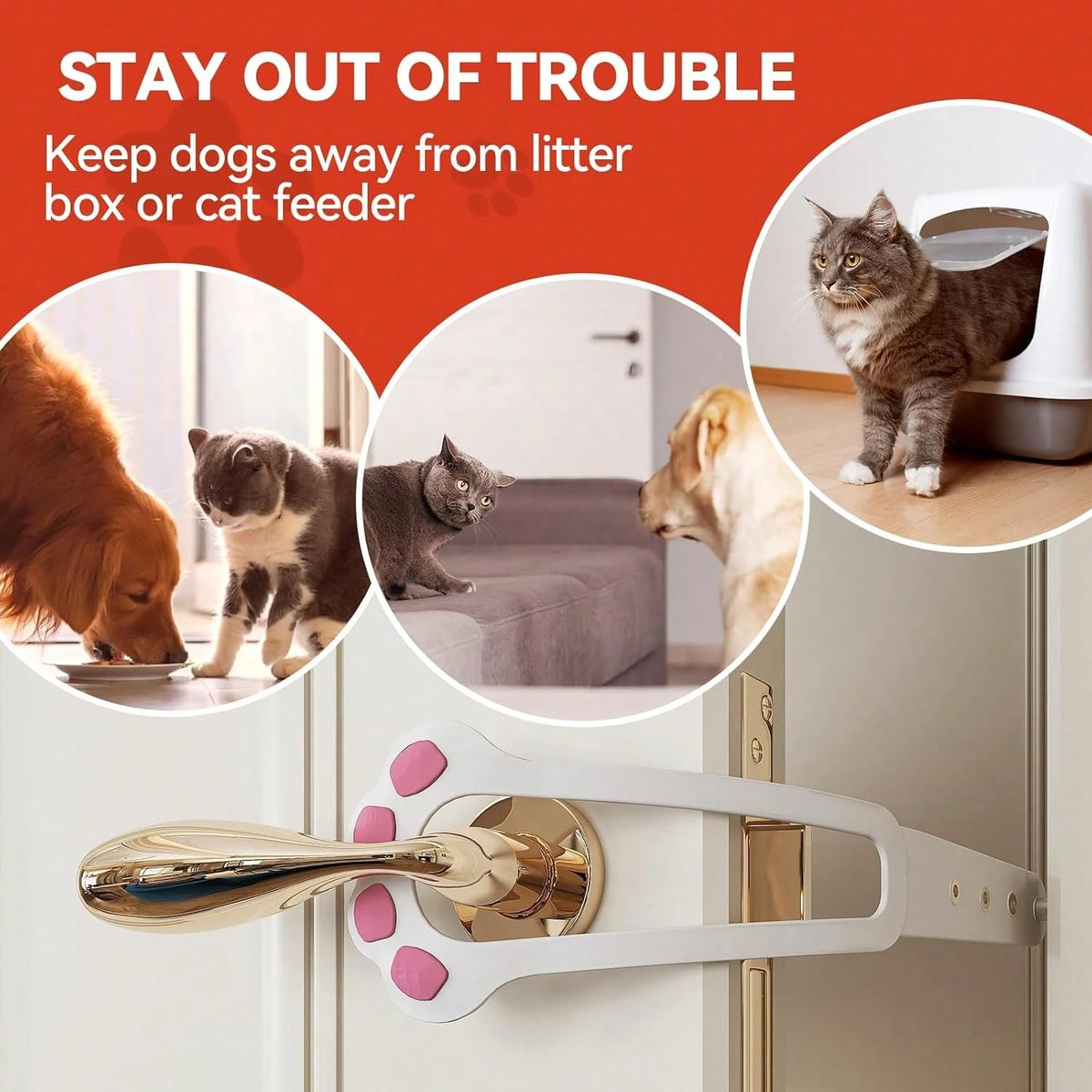 TGIOW Cat Door Latch, 2 Pcs Cat Door Stopper Pet Door Latch To Keep Dog Out Of Litter Box And Food, Door Prop For Cat With 4 Adjustable Size Strap 2.2-5" Wide, No Measuring, Easy To Install, White