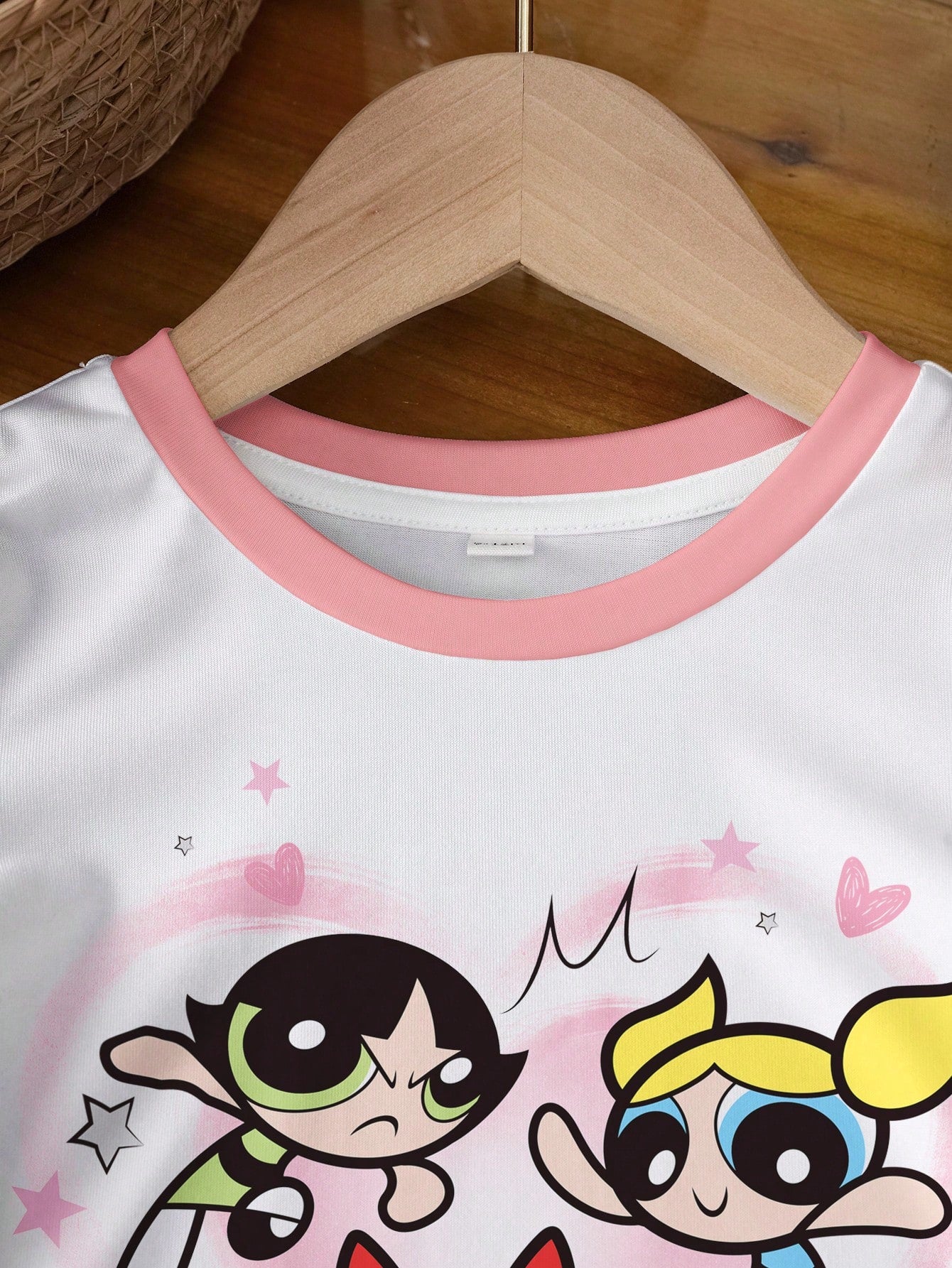 THE POWERPUFF GIRLS X Baby Girl Letter Cartoon Print Round Neck Short Sleeve Casual T-Shirt